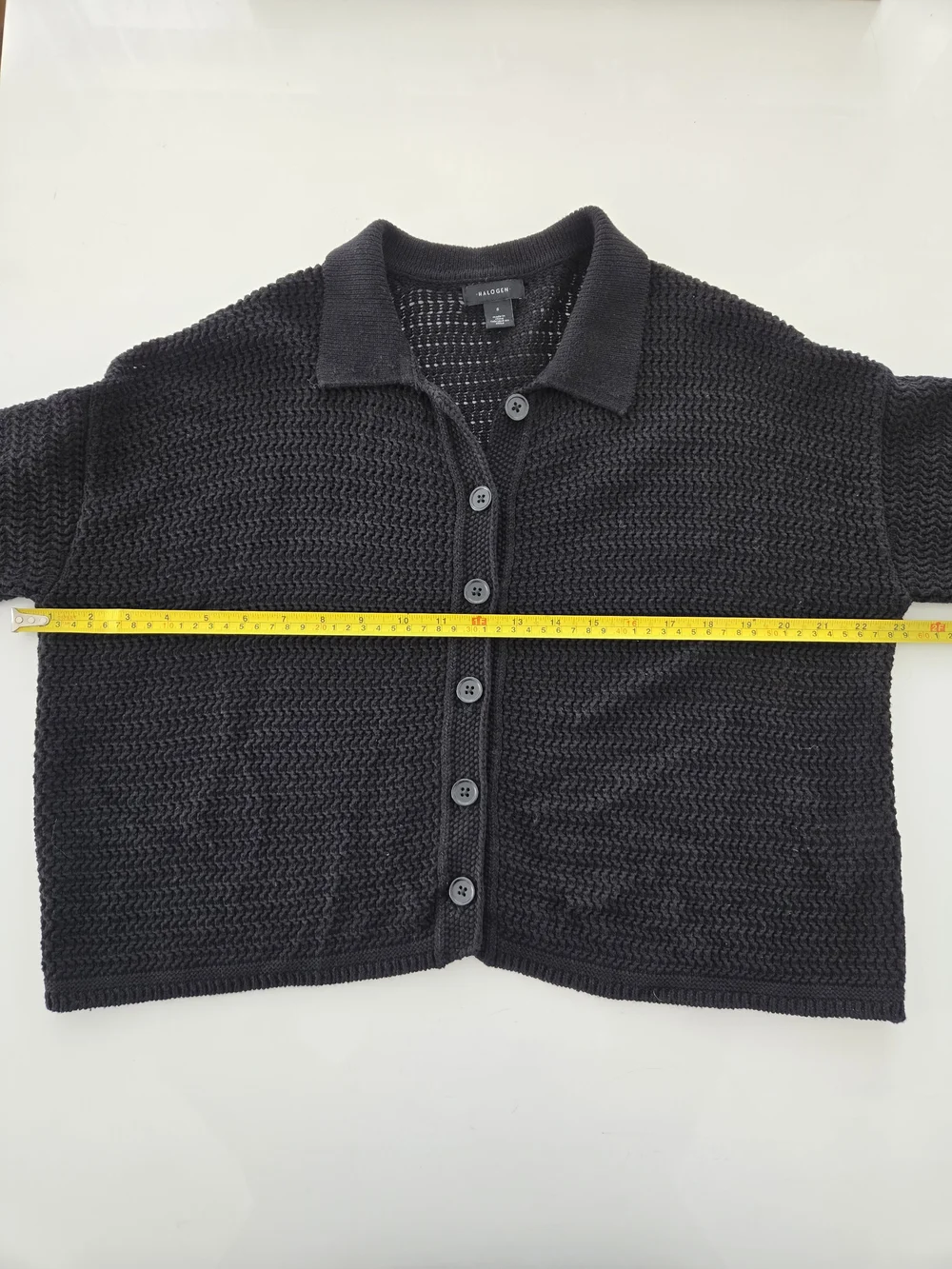 Halogen Black Short-Sleeve Knit Button-Front Top Cotton Size Small Short square